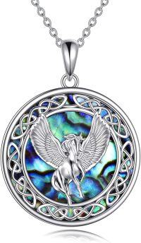 wholesale 925 Sterling Silver 925 Oxidized Round Celtic Pegasus Pendant Necklace w/Abalone Shell Inlay & Chain for Women-Silver celtic unicorn necklace