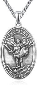 wholesale 925 Sterling Silver Saint Michael Angel Protect Us Mens Medallion Chain Necklace-0-0