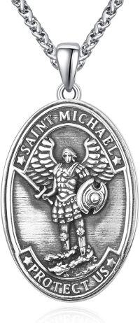 wholesale 925 Sterling Silver Saint Michael Angel Protect Us Mens Medallion Chain Necklace-St. Michael Medal Oval