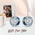 wholesale 925 Sterling Silver Purple Heart & Blue Swarovski Crystals Round Drop Earrings for Women-0-21
