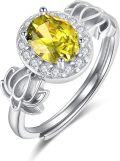 wholesale  S925 Sterling Silver with Citrine Lotus Flower Ring for Women, Adjustable Size, 1 Carat Natural Stone, Gold Plated, Gift for Wife Girlfriend Mom Daughter-0-0