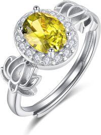 wholesale  S925 Sterling Silver with Citrine Lotus Flower Ring for Women, Adjustable Size, 1 Carat Natural Stone, Gold Plated, Gift for Wife Girlfriend Mom Daughter-11 Nov - Citrine