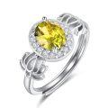wholesale  S925 Sterling Silver with Citrine Lotus Flower Ring for Women, Adjustable Size, 1 Carat Natural Stone, Gold Plated, Gift for Wife Girlfriend Mom Daughter-0-0