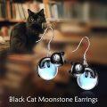 wholesale 925 Sterling Silver & Moonstone Black Cat Earrings for Women – Elegant 1.06 Dangle Jewelry Gift-0-5