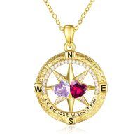 wholesale 925 Sterling Silver Compass Pendant with Birthstones for Women-06-07-Jun-Jul