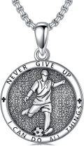 wholesale 925 Sterling Silver Soccer Pendant Necklace with Motivational Quote Never Give Up - Sport Lover's  for Him-0-0