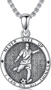 wholesale 925 Sterling Silver Soccer Pendant Necklace with Motivational Quote Never Give Up - Sport Lover's  for Him-02-Soccer Necklace