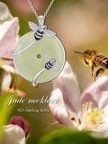 wholesale 925 Sterling Silver Green Jade Honeybee Pendant Necklace - Mother's Day Gifts for Her-0-2