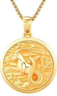 wholesale Sterling Silver Unisex Zodiac Necklace Constellation Pendant Horoscope Jewelry Gift-12-Capricorn（C-Gold Dec.22-Jan.19）