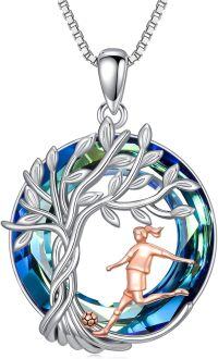 wholesale Sterling Silver Crystal Tree of Life Necklace Sport Music Jewelry Gift for Women-Soccer