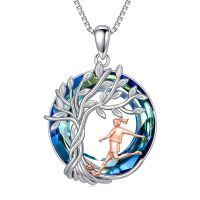 wholesale 925 Sterling Silver Blue Crystal Tree of Life Pendant with Violin Charm Necklace Sports Music s for Women-Soccer