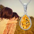 wholesale S925 Sterling Silver Citrine & Diamond Necklace, 1.60ct Pear Cut with Rope Design, 18+2in Chain-0-2