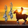 wholesale 925 Sterling Silver Black Plated Dangle Horse Head Earrings for Women-0-5
