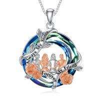 wholesale 925 Sterling Silver Blue Swarovski Crystal Rose Flower Sister's Circle Pendant Necklace-A-Sister Necklace for 4-Blue-Letter