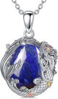 wholesale 925 Sterling Silver Lapis Lazuli Mermaid Pendant Necklaces for Women Sea Life Ocean s-0-0