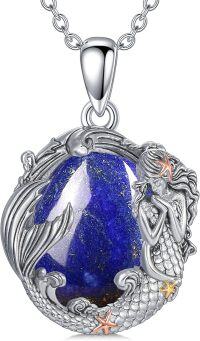 wholesale 925 Sterling Silver Lapis Lazuli Mermaid Pendant Necklaces for Women Sea Life Ocean s-Lapis Lazuli