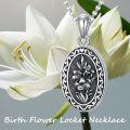 wholesale  Sterling Silver 12 Month Birth Flower Photo Locket Necklace Jewelry Gift -0-10
