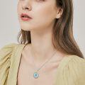 wholesale 925 Sterling Silver Oval Natural Turquoise Flower Pendant Necklace 45cm Chain-0-1