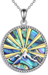 wholesale 925 Sterling Silver Round Abalone Shell Mountain Sun Pendant Necklace for Women - Faith  for Nature Lovers-Mountain Necklace