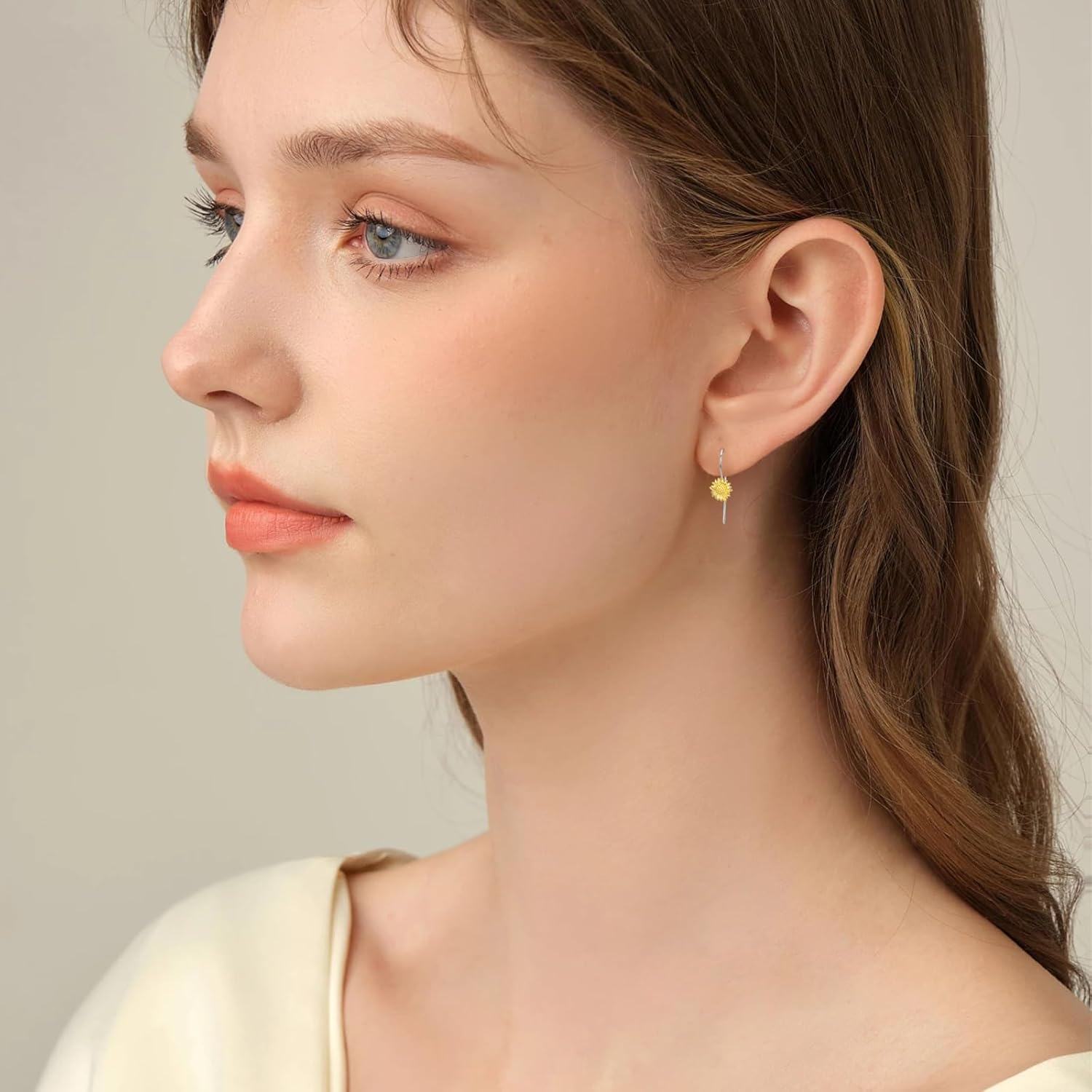 925 Sterling Silver Gold Plated Sunflower Drop Earrings for Women Floral  Ideas-0-1