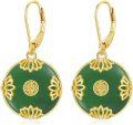 wholesale 14K Gold Plated Sterling Silver Round Natural Jade Earrings for Women-0-9