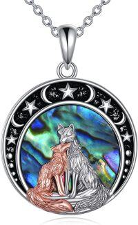wholesale 925 Sterling Silver Round Moon & Stars with Wolf and Fox Pendant Necklace for Women Girls Gifts-Fox necklace
