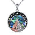 wholesale 925 Sterling Silver Round Moon & Stars with Wolf and Fox Pendant Necklace for Women Girls Gifts-0-0