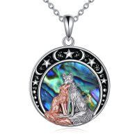 wholesale 925 Sterling Silver Round Moon & Stars with Wolf and Fox Pendant Necklace for Women Girls Gifts-Fox necklace