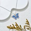 wholesale 925 Sterling Silver Blue Opal Butterfly Pendant Necklace with Cubic Zirconia Accents-0-2