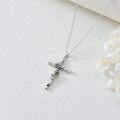 wholesale 925 Sterling Silver Rose Floral Cross Crucifix Pendant Necklace for Men & Women - Religious Jewelry with Chain (Length: 24)-0-3