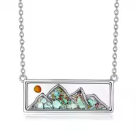 wholesale 925 Sterling Silver Mountain Scene Pendant with Turquoise and White Shell Opals Christian Faith Jewelry-Turquoise