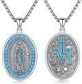 wholesale 925 Sterling Silver Our Lady of Guadalupe Blue Enamel Pendant Necklace for Men & Women-0-0