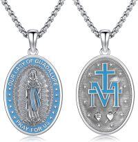 wholesale 925 Sterling Silver Our Lady of Guadalupe Blue Enamel Pendant Necklace for Men & Women-C02-Virgin Mary-C02-Virgin Mary