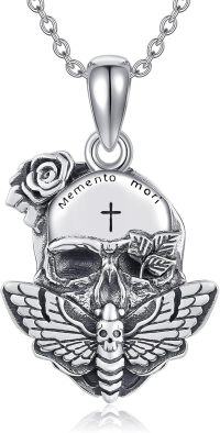 wholesale 925 Sterling Silver Skull Rose Winged Pendant Necklace Gothic Memento Mori s for Women Men-Memento Mori