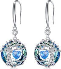 wholesale 925 Sterling Silver Austrian Crystal Tree of Life Birthstone Dangle Earrings for Women-12-Dec-Topaz