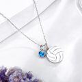 wholesale 925 Sterling Silver Blue Crystal Heart & Volleyball Pendant Sporty Necklace Gift for Her-0-2