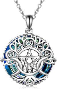 wholesale 925 Sterling Silver Blue Opal Triple Moon Goddess Pentagram Pendant Necklace-Silver-Blue Crystal Triple Moon Goddess Necklace