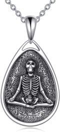 wholesale 925 Sterling Silver Meditating Skeleton Pendant - Yoga Meditation Necklace for Women & Men-0-0