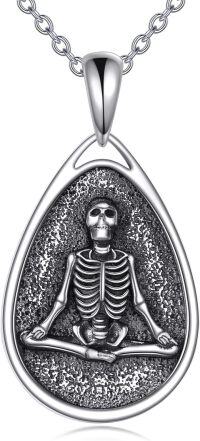 wholesale 925 Sterling Silver Meditating Skeleton Pendant - Yoga Meditation Necklace for Women & Men-Skull Necklace