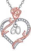 wholesale 925 Sterling Silver 60th Anniversary Rose Flower Love Heart Pendant Necklace for Women-0-0
