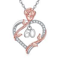 wholesale 925 Sterling Silver 60th Birthday Rose Heart Necklace-60th
