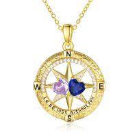 wholesale 925 Sterling Silver Compass Pendant with Birthstones for Women-06-09-Jun-Sept