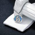 wholesale 925 Sterling Silver Round Blue Opal St Joseph Pray for Us Medal Pendant Necklace-0-4