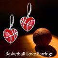 wholesale 925 Sterling Silver Red Enamel Basketball Heart Dangle Earrings Sports Gifts for Her-0-5