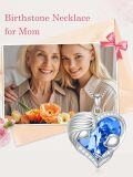 wholesale  Sterling Silver & White Gold Plated Sapphire Mother Holding Child Heart Necklace with Austrian Crystal - Mother's Day Gift for Mom Wife-0-1