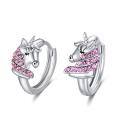 wholesale 925 Sterling Silver Pink Crystal Unicorn Huggie Hoop Earrings for Girls and Women's Gifts-0-0