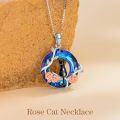 wholesale Sterling Silver Blue Crystal Cat Necklace for Women Mom Birthday Gift-0-15