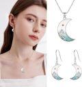 wholesale 925 Sterling Silver Crescent Moon with Mountain & Turquoise Stone Inlay Dangle Drop Earrings-0-2