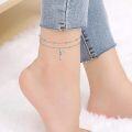 wholesale 925 Sterling Silver Christian Baptism Double Chain Cross Ankle Bracelet-0-2