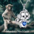 wholesale 925 Sterling Silver Blue Heart Monkey Charm Pendant Necklace for Women Girls  45cm Chain Length-0-1